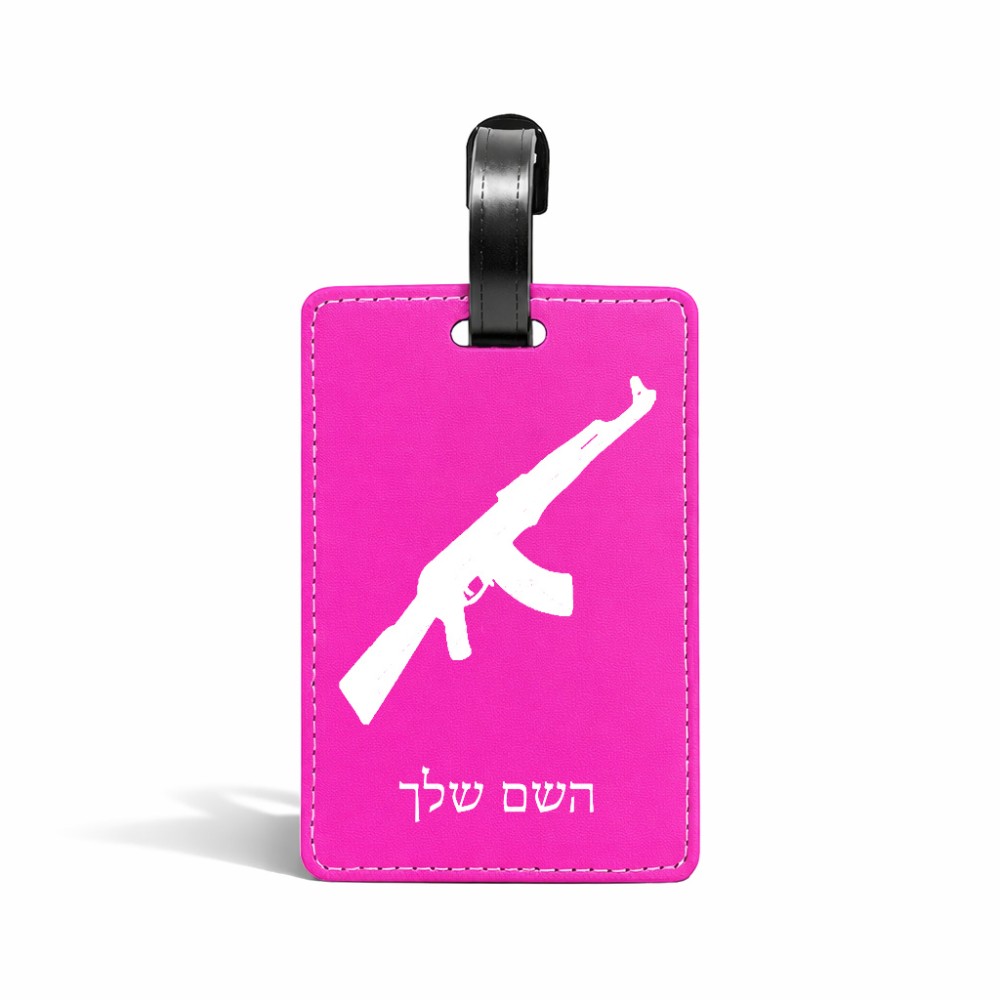 תווית לסימון מזוודה \ תיק בעיצוב אישי עם השם שלך בעיצוב אק 47 גודל 10.3 × 7 ס"מ