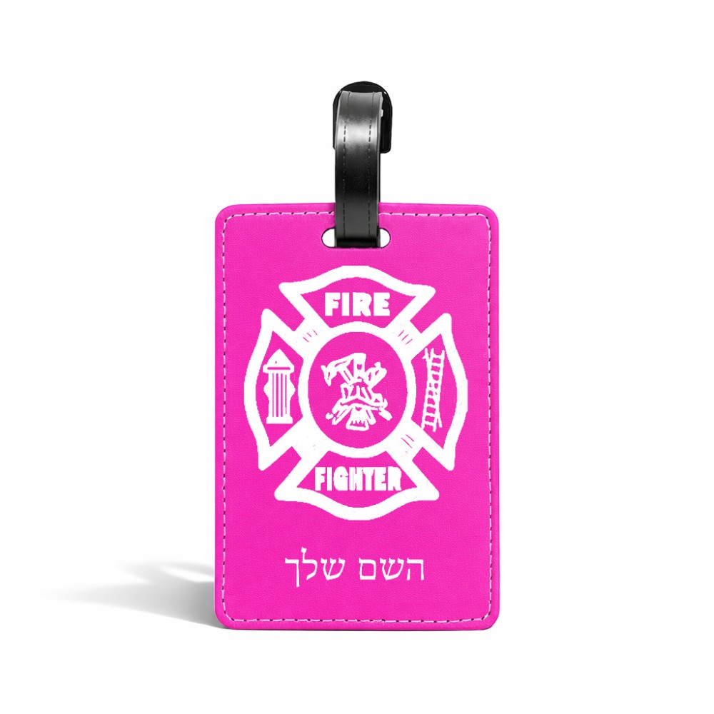 תווית לסימון מזוודה \ תיק בעיצוב אישי עם השם שלך בעיצוב כבאי - תגית גודל 10.3 × 7 ס"מ