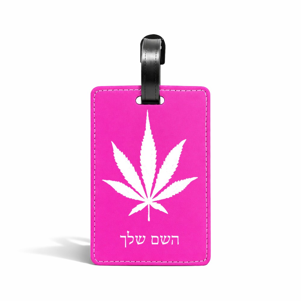 תווית לסימון מזוודה \ תיק בעיצוב אישי עם השם שלך בעיצוב עלה מריחואנה - גראס גודל 10.3 × 7 ס"מ