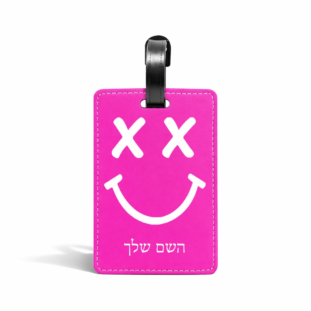 תווית לסימון מזוודה \ תיק בעיצוב אישי עם השם שלך בעיצוב סמיילי גודל 10.3 × 7 ס"מ