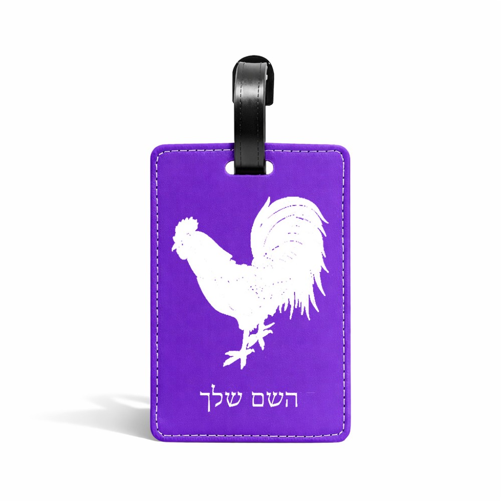 תווית לסימון מזוודה \ תיק בעיצוב אישי עם השם שלך בעיצוב תרנגול גודל 10.3 × 7 ס"מ
