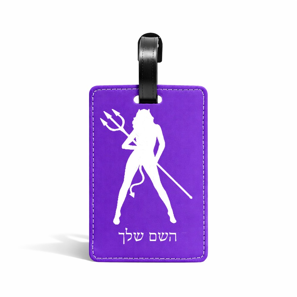 תווית לסימון מזוודה \ תיק בעיצוב אישי עם השם שלך בעיצוב אישה שטן גודל 10.3 × 7 ס"מ