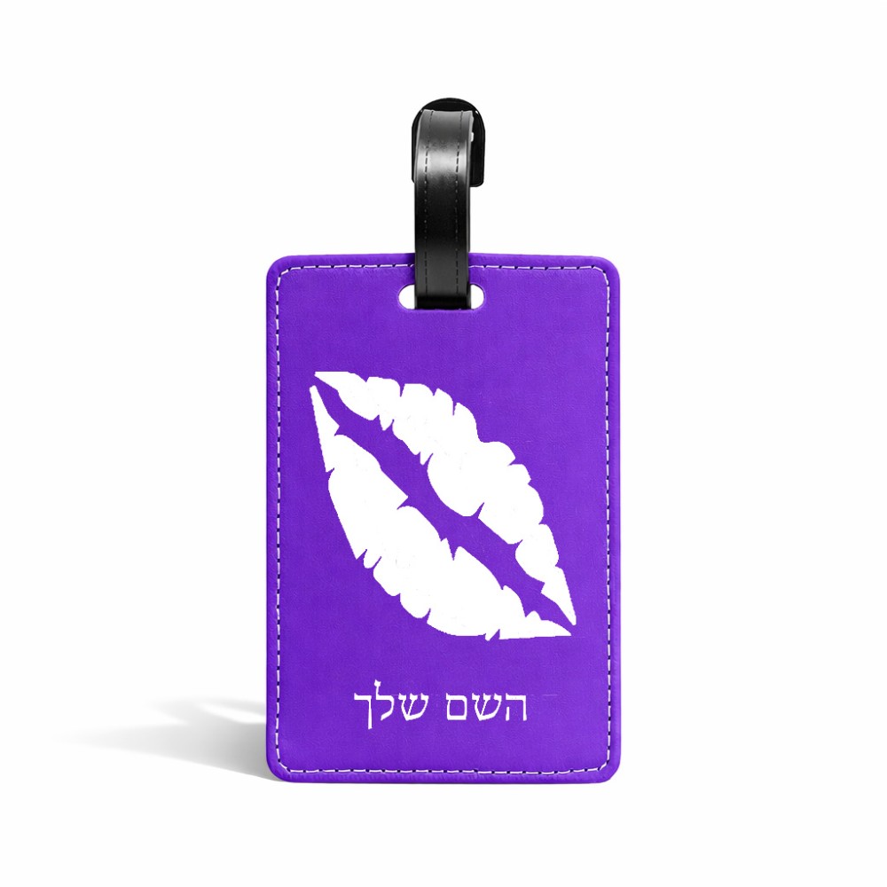 תווית לסימון מזוודה \ תיק בעיצוב אישי עם השם שלך בעיצוב שפתיים - נשיקה גודל 10.3 × 7 ס"מ