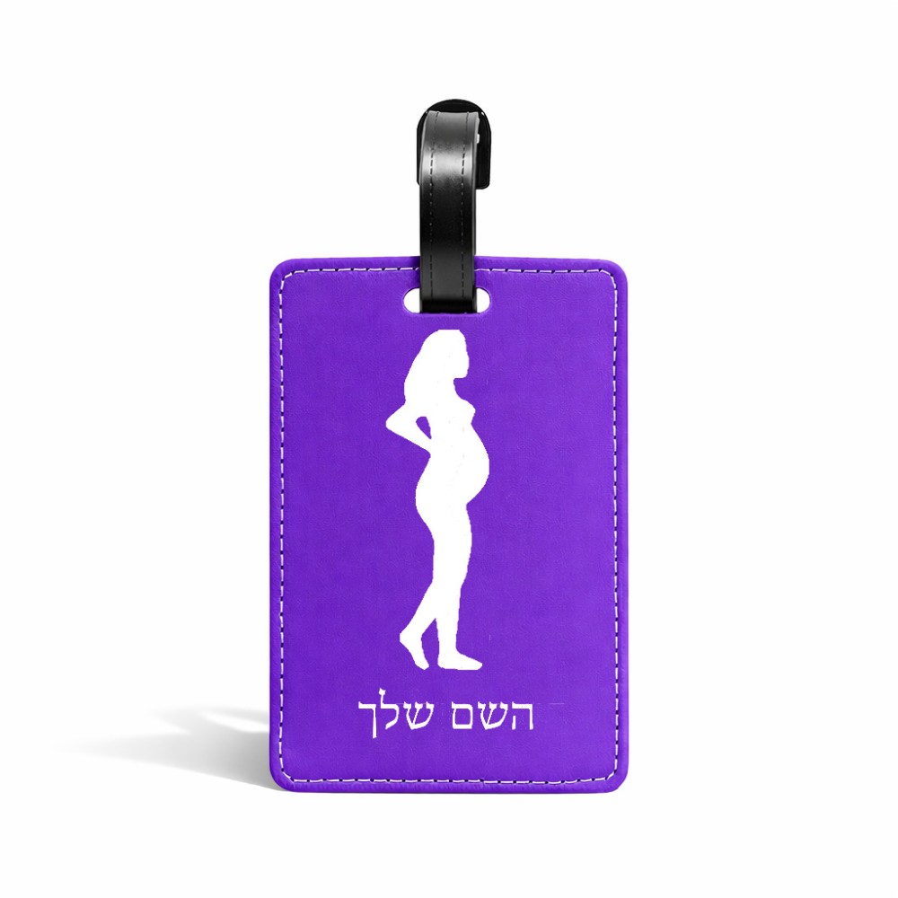 תווית לסימון מזוודה \ תיק בעיצוב אישי עם השם שלך בעיצוב אישה בהריון גודל 10.3 × 7 ס"מ