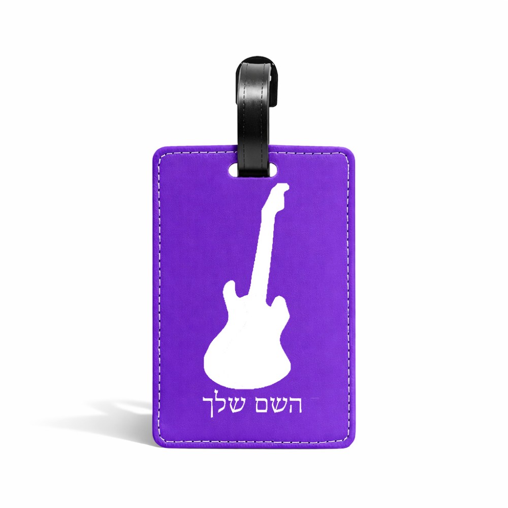 תווית לסימון מזוודה \ תיק בעיצוב אישי עם השם שלך בעיצוב גיטרה גודל 10.3 × 7 ס"מ