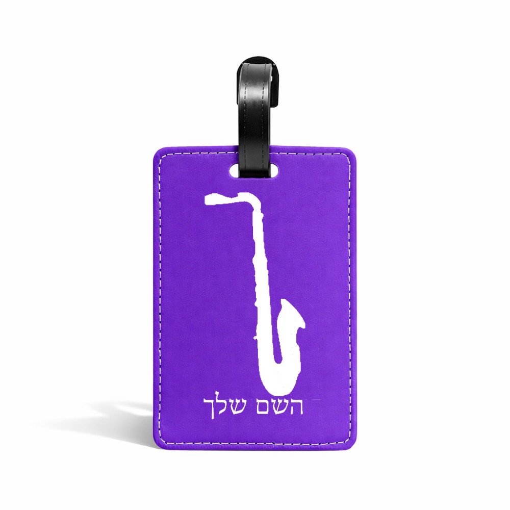 תווית לסימון מזוודה \ תיק בעיצוב אישי עם השם שלך בעיצוב סקסופון גודל 10.3 × 7 ס"מ