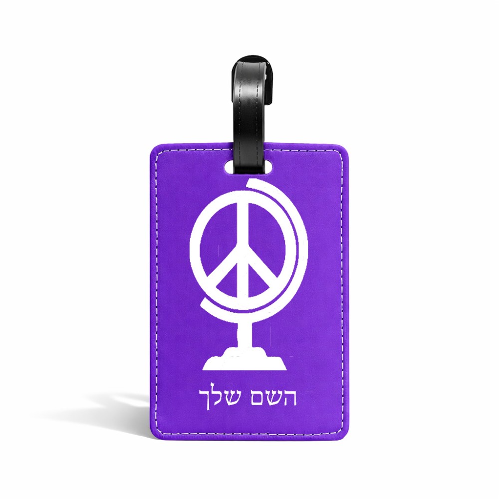 תווית לסימון מזוודה \ תיק בעיצוב אישי עם השם שלך בעיצוב גלובוסי שלום גודל 10.3 × 7 ס"מ