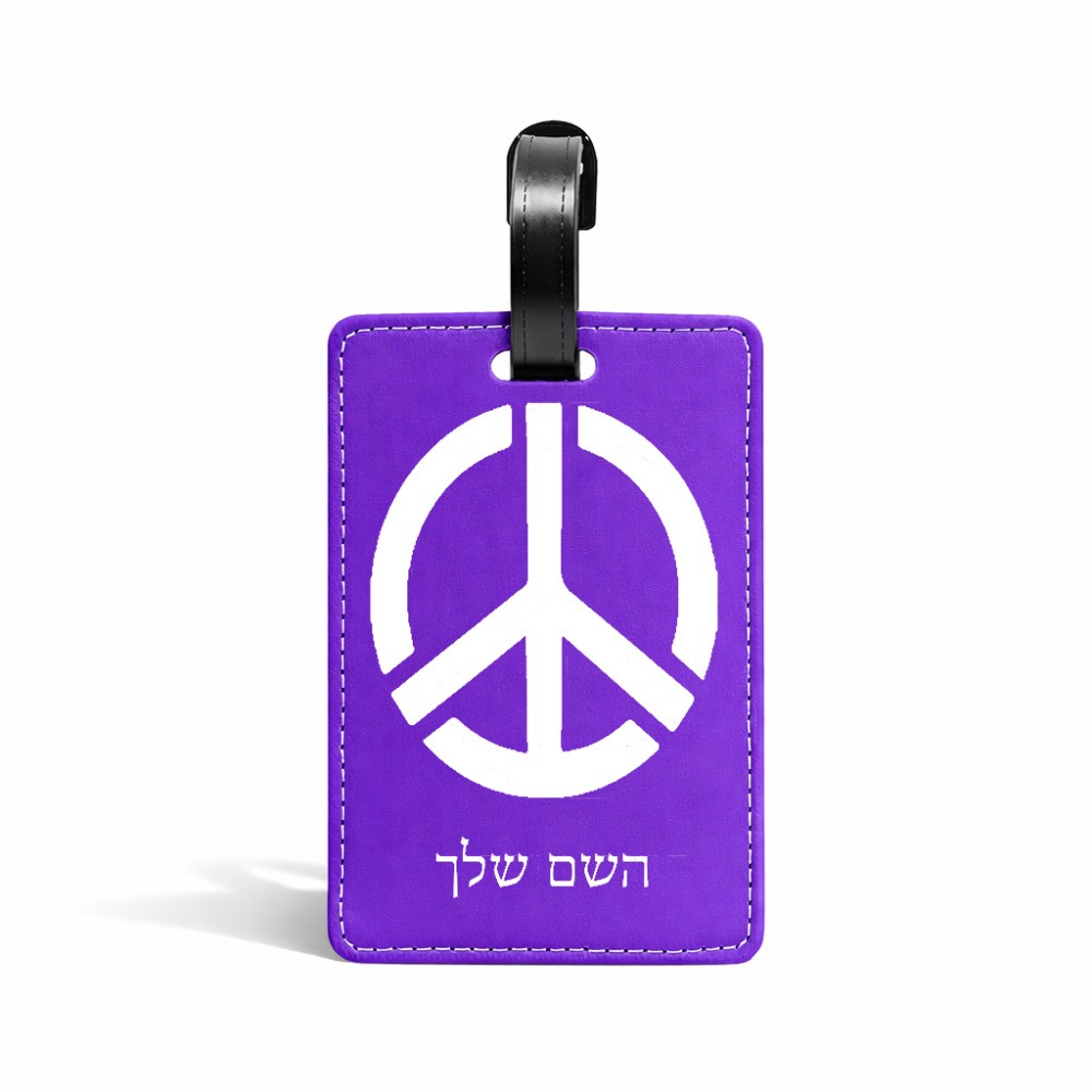 תווית לסימון מזוודה \ תיק בעיצוב אישי עם השם שלך בעיצוב סמל השלום גודל 10.3 × 7 ס"מ