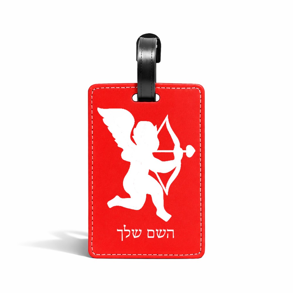תווית לסימון מזוודה \ תיק בעיצוב אישי עם השם שלך בעיצוב קופידון גודל 10.3 × 7 ס"מ