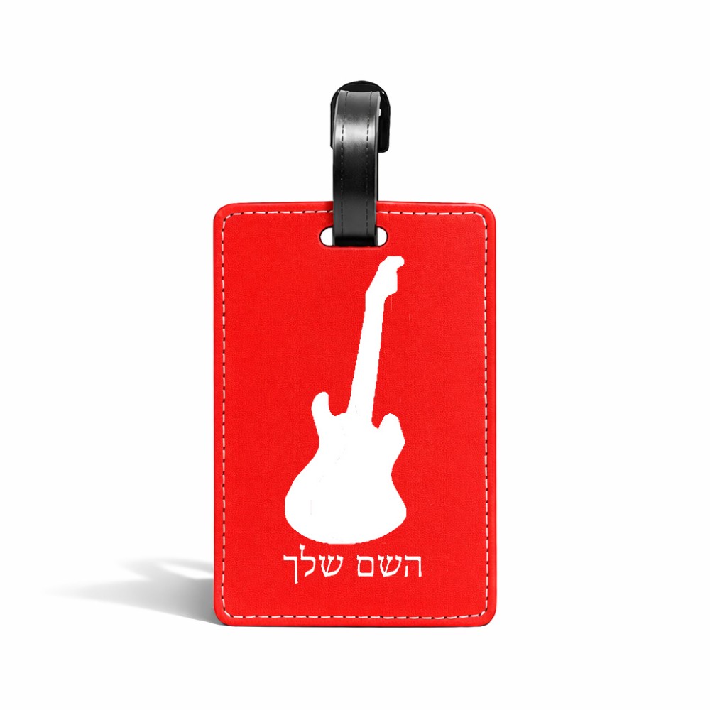 תווית לסימון מזוודה \ תיק בעיצוב אישי עם השם שלך בעיצוב גיטרה גודל 10.3 × 7 ס"מ