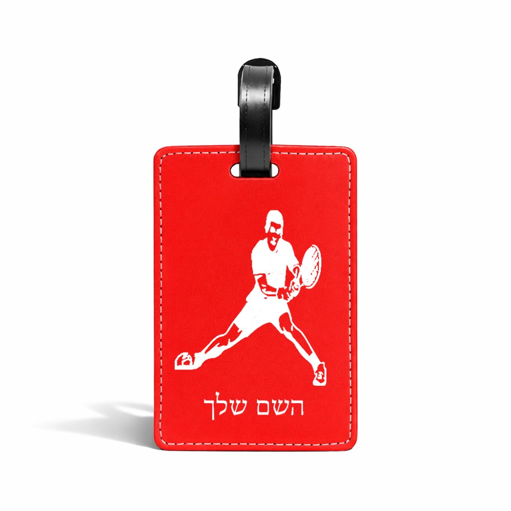 תווית לסימון מזוודה \ תיק בעיצוב אישי עם השם שלך בעיצוב שחקן טניס גודל 10.3 × 7 ס"מ