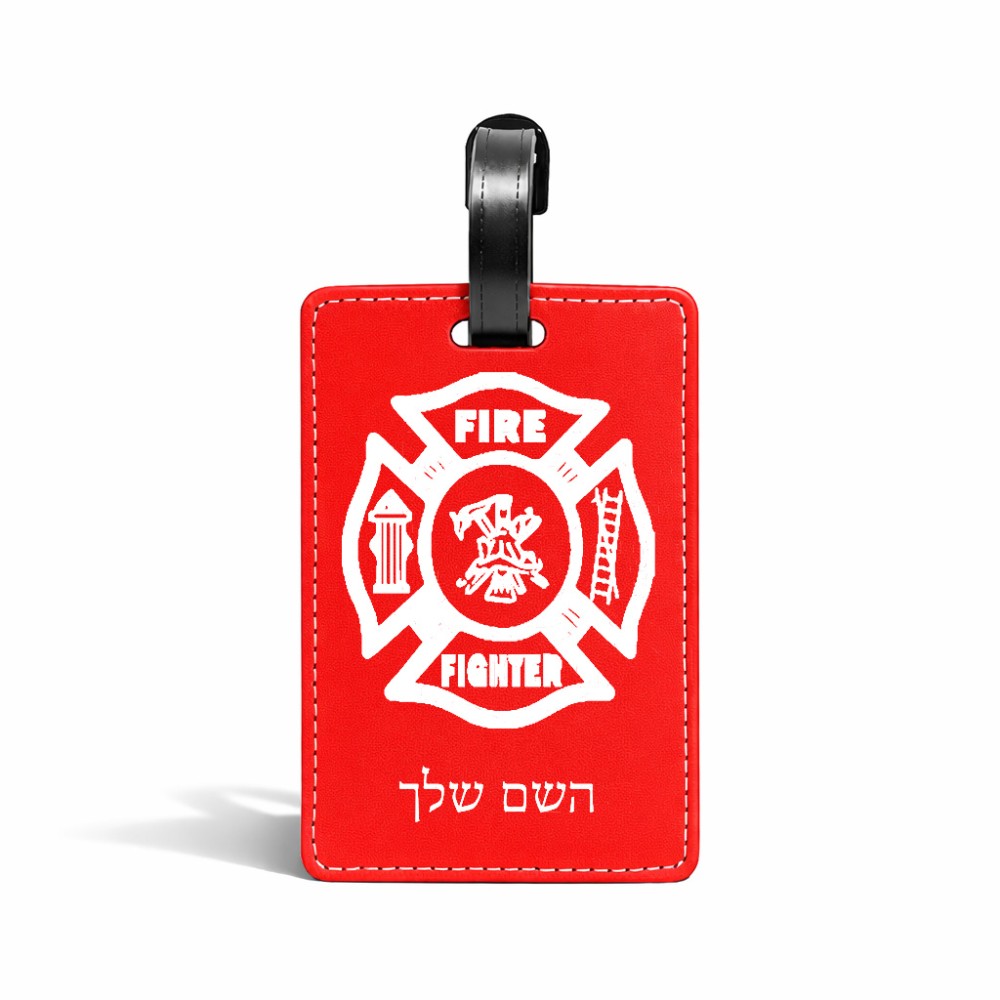 תווית לסימון מזוודה \ תיק בעיצוב אישי עם השם שלך בעיצוב כבאי - תגית גודל 10.3 × 7 ס"מ