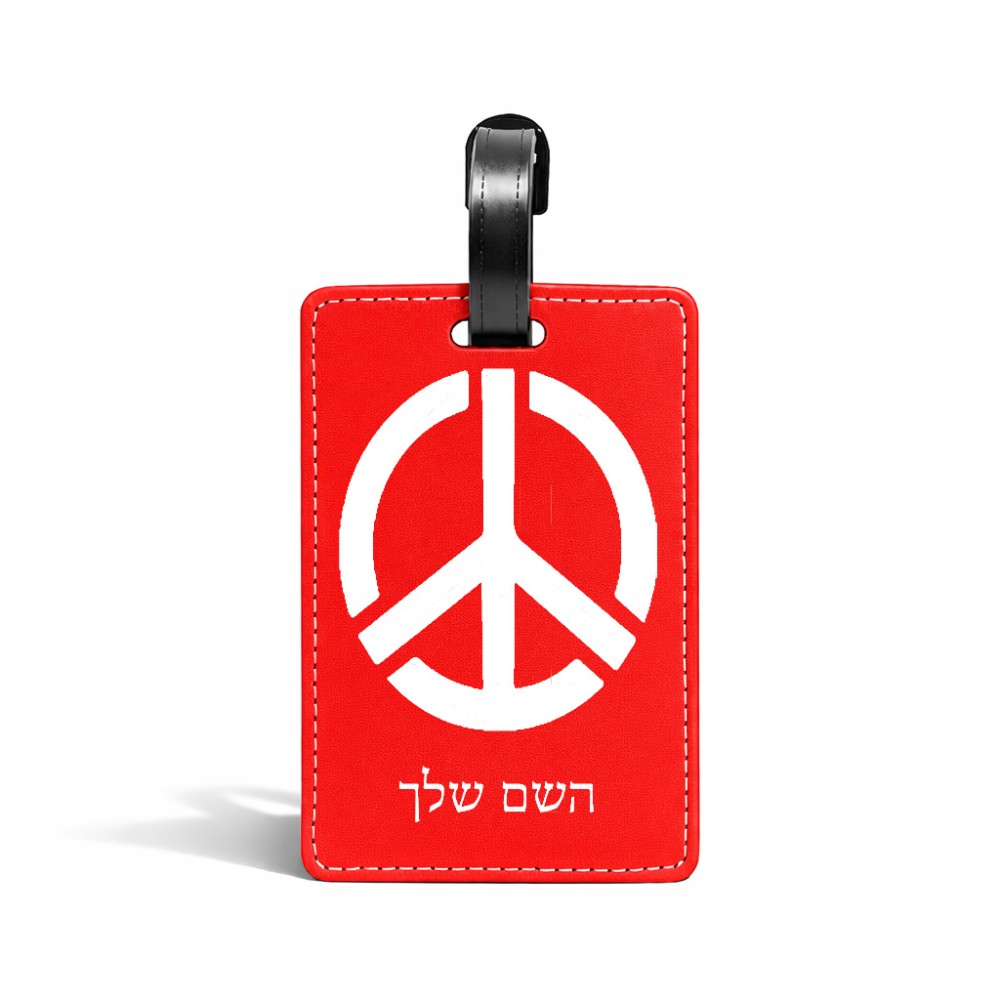 תווית לסימון מזוודה \ תיק בעיצוב אישי עם השם שלך בעיצוב סמל השלום גודל 10.3 × 7 ס"מ