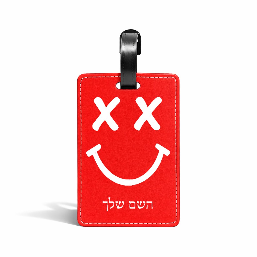 תווית לסימון מזוודה \ תיק בעיצוב אישי עם השם שלך בעיצוב סמיילי גודל 10.3 × 7 ס"מ