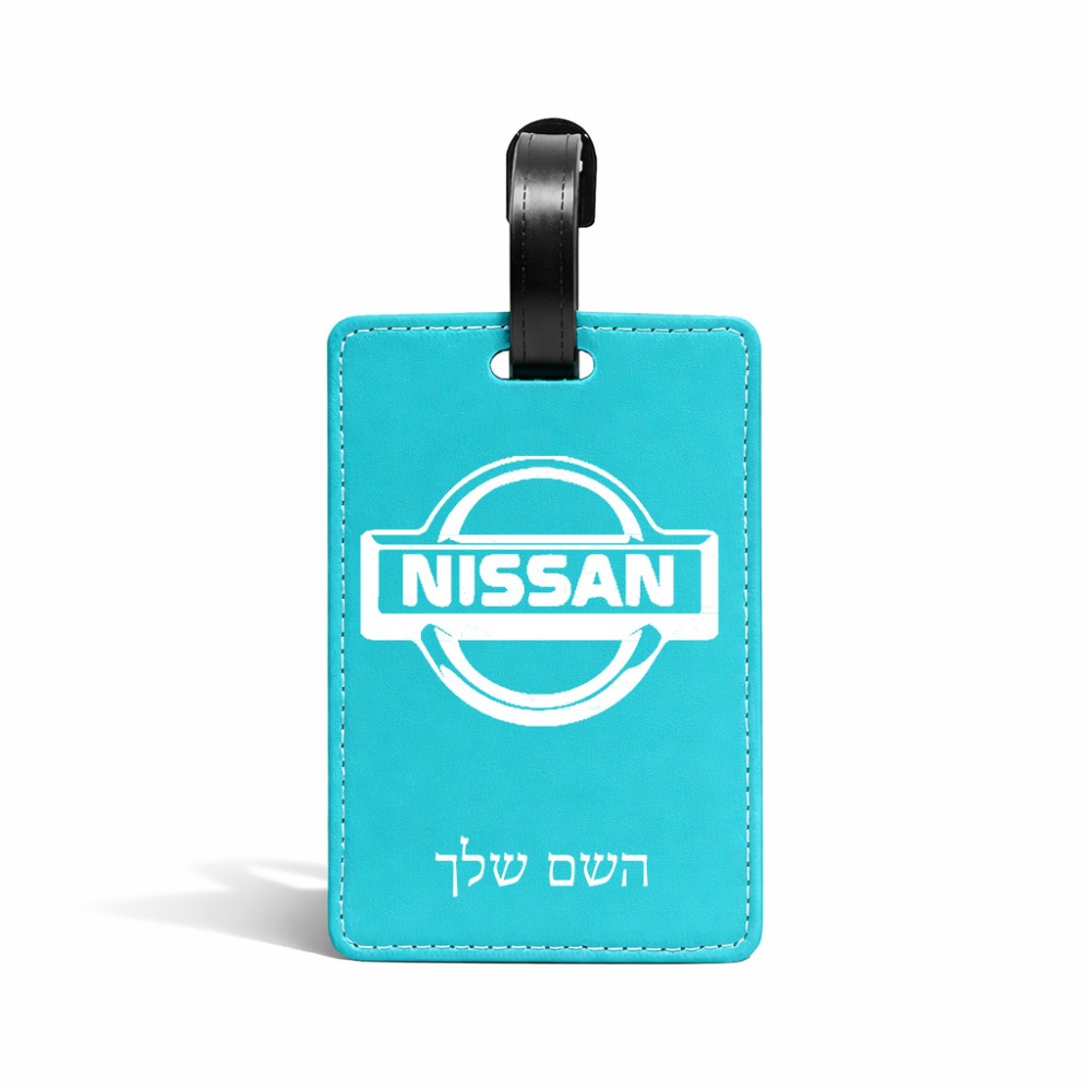 תווית לסימון מזוודה \ תיק בעיצוב אישי עם השם שלך בעיצוב ניסאן גודל 10.3 × 7 ס"מ