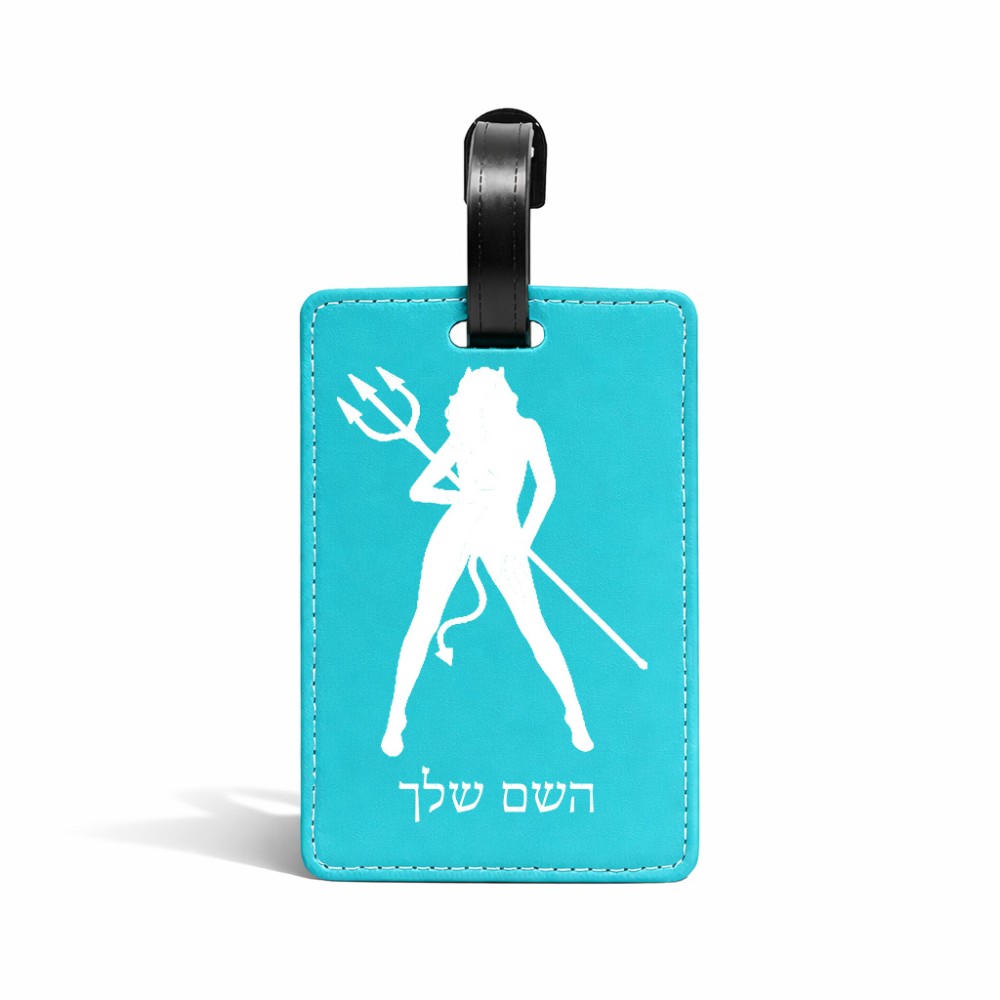 תווית לסימון מזוודה \ תיק בעיצוב אישי עם השם שלך בעיצוב אישה שטן גודל 10.3 × 7 ס"מ