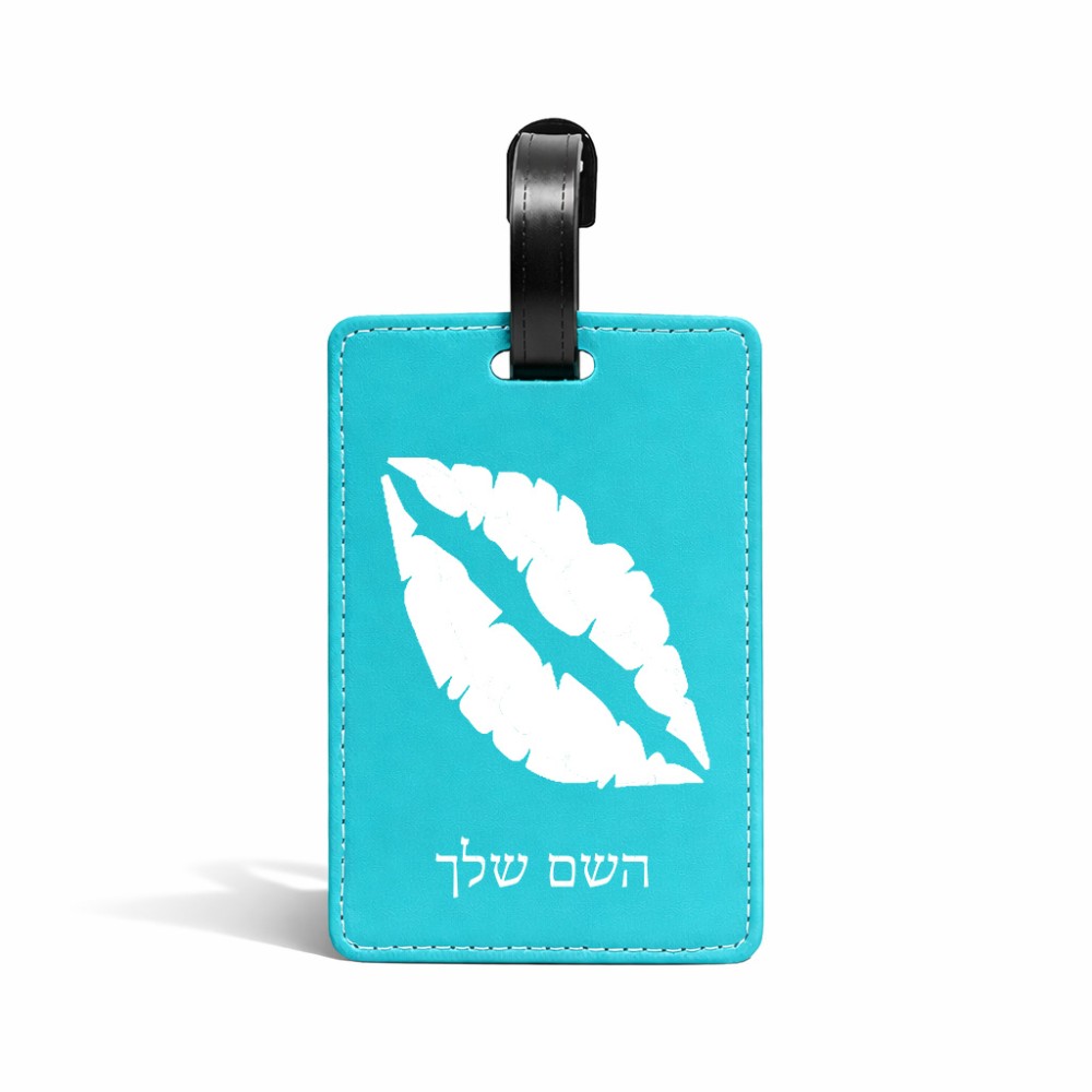 תווית לסימון מזוודה \ תיק בעיצוב אישי עם השם שלך בעיצוב שפתיים - נשיקה גודל 10.3 × 7 ס"מ