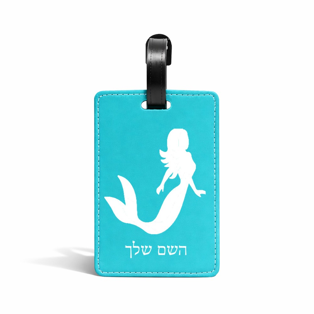 תווית לסימון מזוודה \ תיק בעיצוב אישי עם השם שלך בעיצוב בתולת ים - אישה גודל 10.3 × 7 ס"מ
