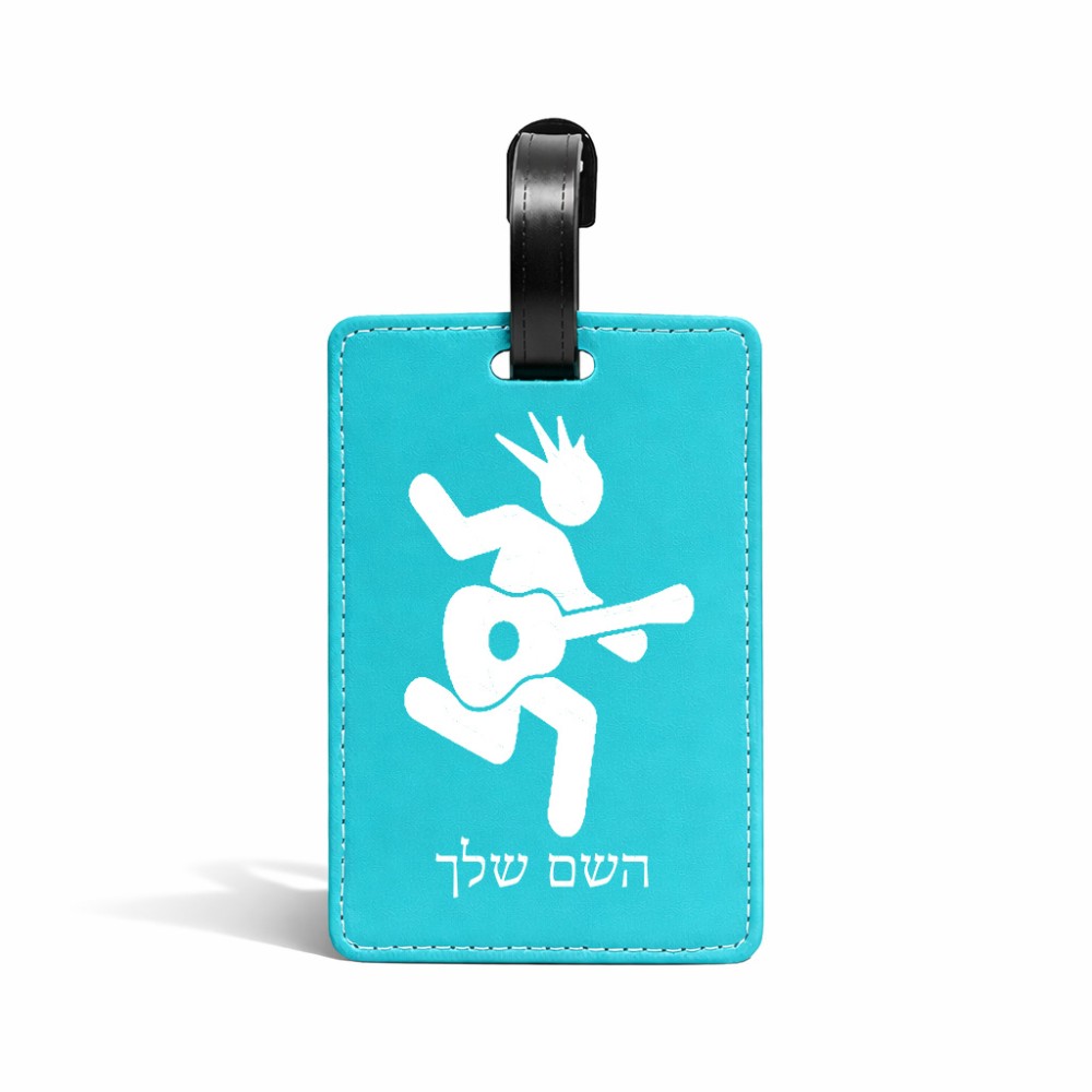 תווית לסימון מזוודה \ תיק בעיצוב אישי עם השם שלך בעיצוב נגן גיטרה גודל 10.3 × 7 ס"מ