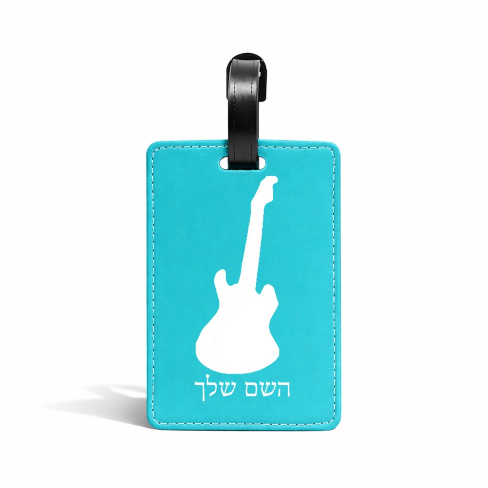 תווית לסימון מזוודה \ תיק בעיצוב אישי עם השם שלך בעיצוב גיטרה גודל 10.3 × 7 ס"מ