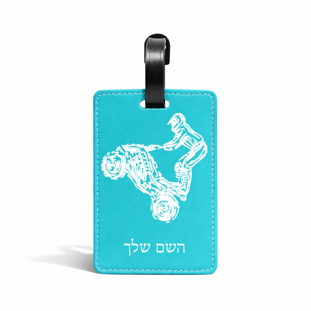 תווית לסימון מזוודה \ תיק בעיצוב אישי עם השם שלך בעיצוב רוכב טרקטורונים גודל 10.3 × 7 ס"מ