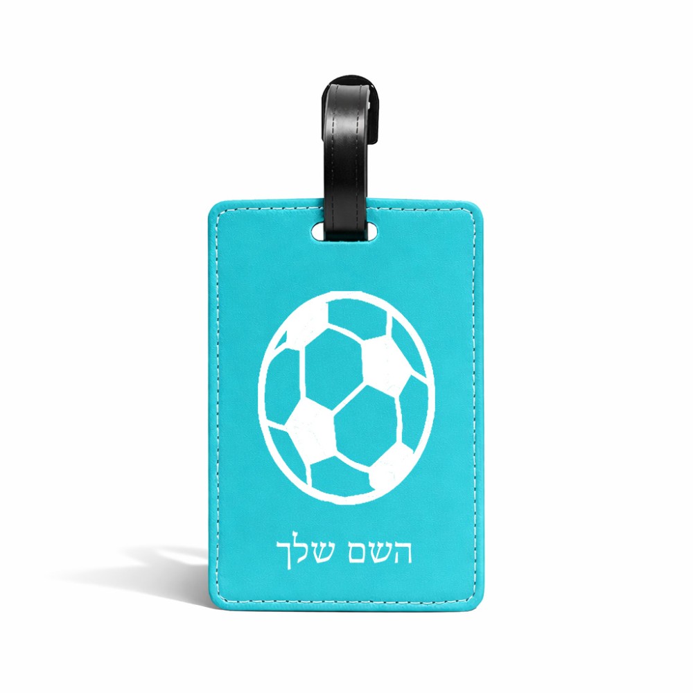 תווית לסימון מזוודה \ תיק בעיצוב אישי עם השם שלך בעיצוב כדורגל כדור כדורגל גודל 10.3 × 7 ס"מ