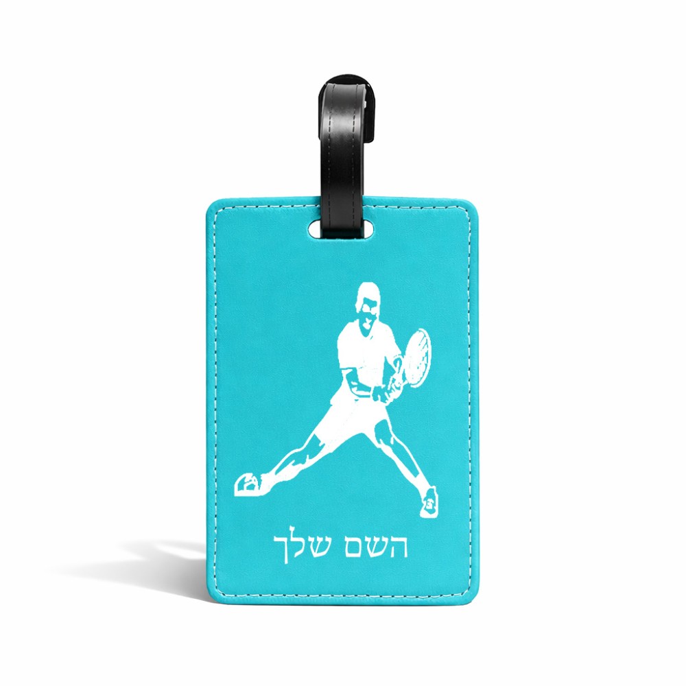 תווית לסימון מזוודה \ תיק בעיצוב אישי עם השם שלך בעיצוב שחקן טניס גודל 10.3 × 7 ס"מ