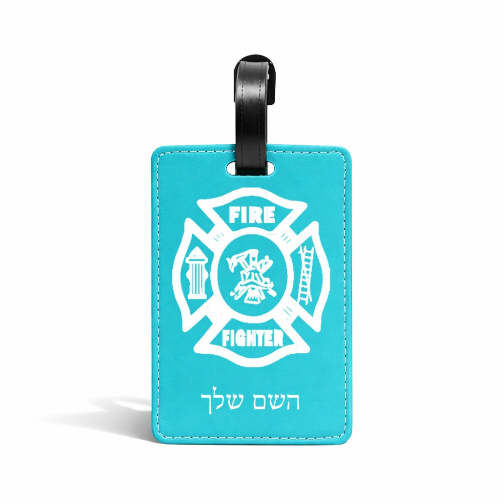 תווית לסימון מזוודה \ תיק בעיצוב אישי עם השם שלך בעיצוב כבאי - תגית גודל 10.3 × 7 ס"מ