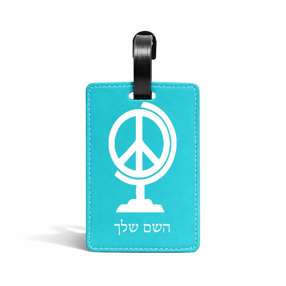 תווית לסימון מזוודה \ תיק בעיצוב אישי עם השם שלך בעיצוב גלובוסי שלום גודל 10.3 × 7 ס"מ