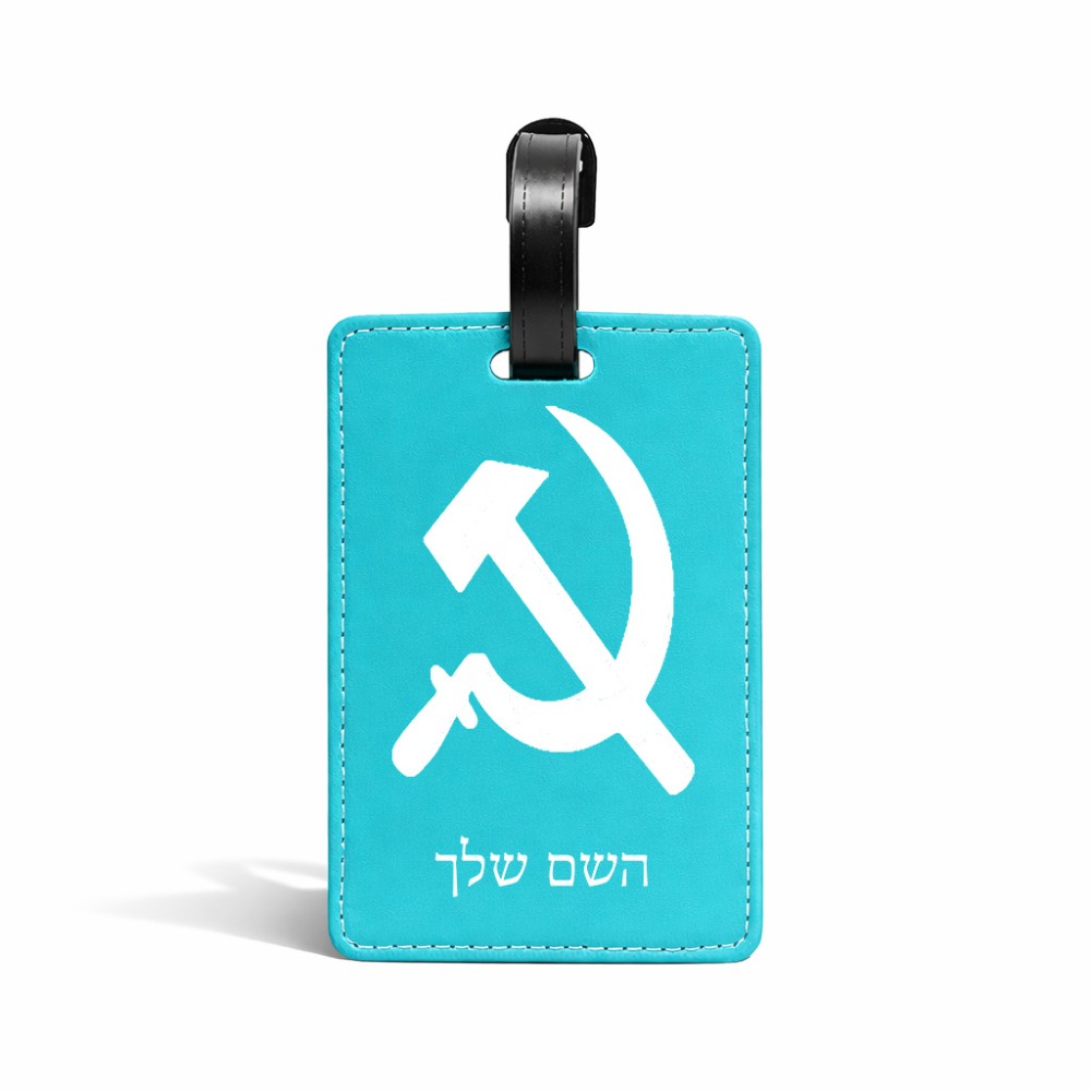 תווית לסימון מזוודה \ תיק בעיצוב אישי עם השם שלך בעיצוב פטיש ומגל גודל 10.3 × 7 ס"מ