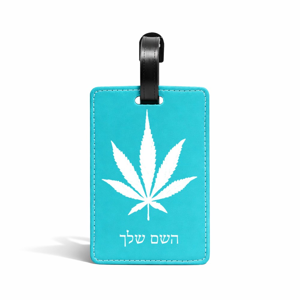 תווית לסימון מזוודה \ תיק בעיצוב אישי עם השם שלך בעיצוב עלה מריחואנה - גראס גודל 10.3 × 7 ס"מ