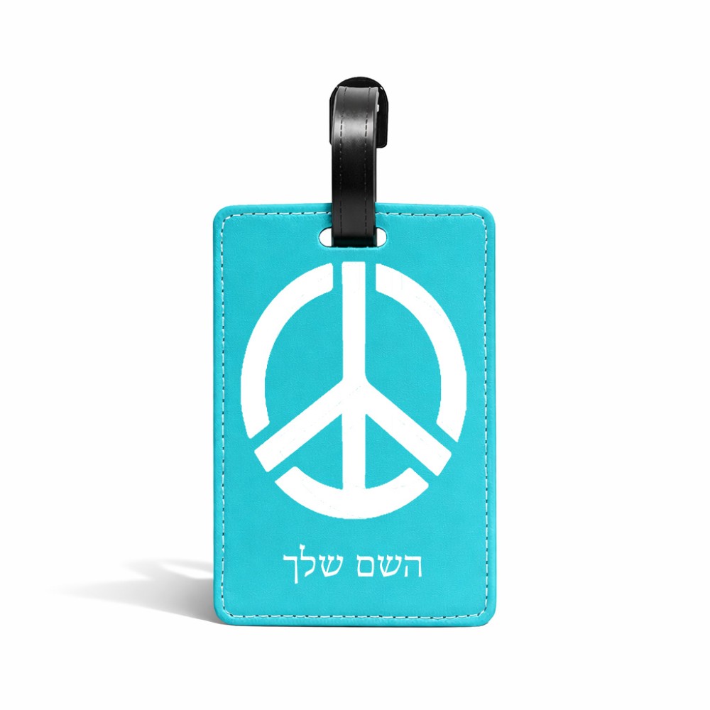 תווית לסימון מזוודה \ תיק בעיצוב אישי עם השם שלך בעיצוב סמל השלום גודל 10.3 × 7 ס"מ