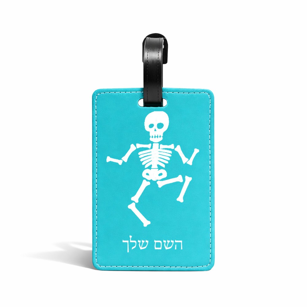 תווית לסימון מזוודה \ תיק בעיצוב אישי עם השם שלך בעיצוב סקלטון גודל 10.3 × 7 ס"מ