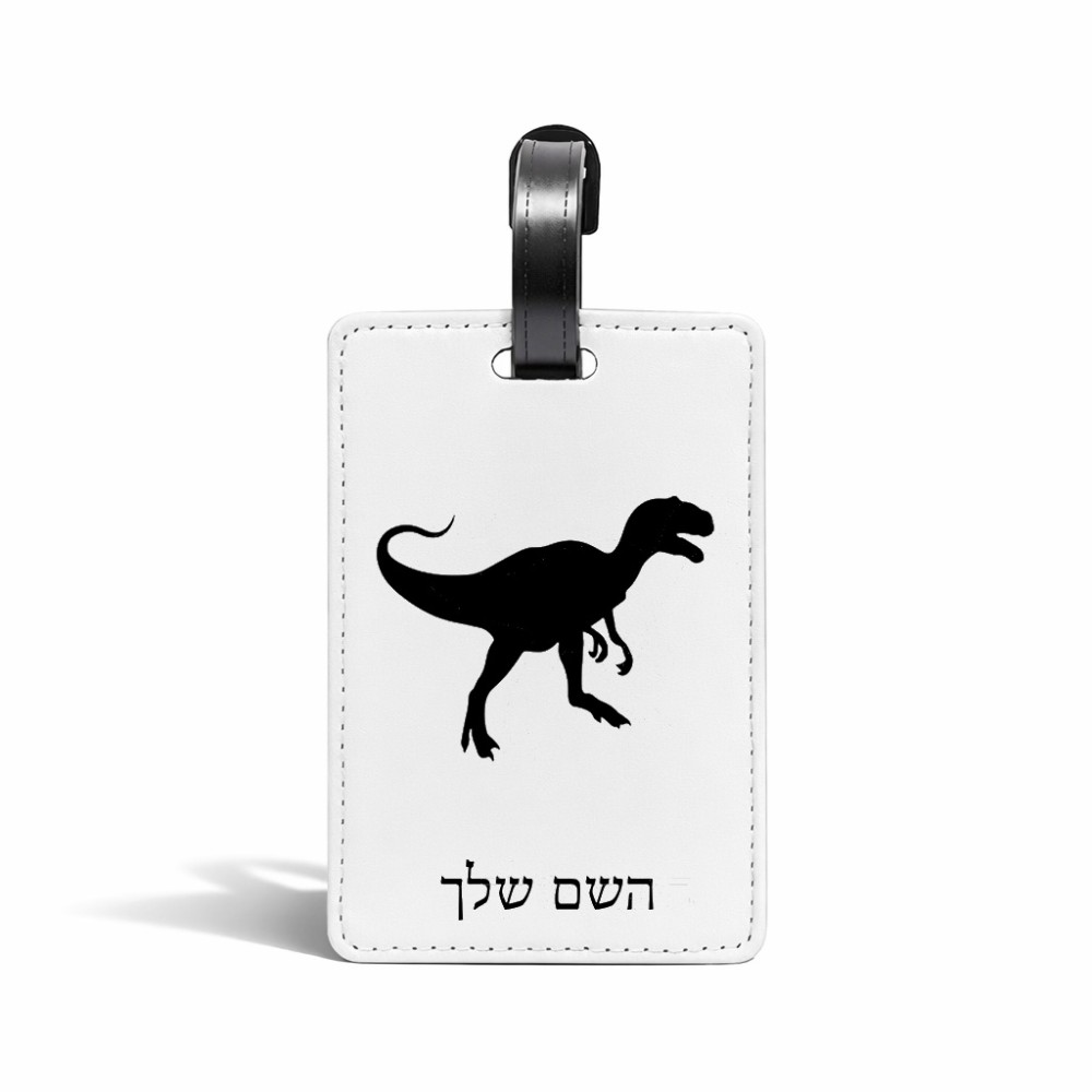 תווית לסימון מזוודה \ תיק בעיצוב אישי עם השם שלך בעיצוב דינוזאור גודל 10.3 × 7 ס"מ