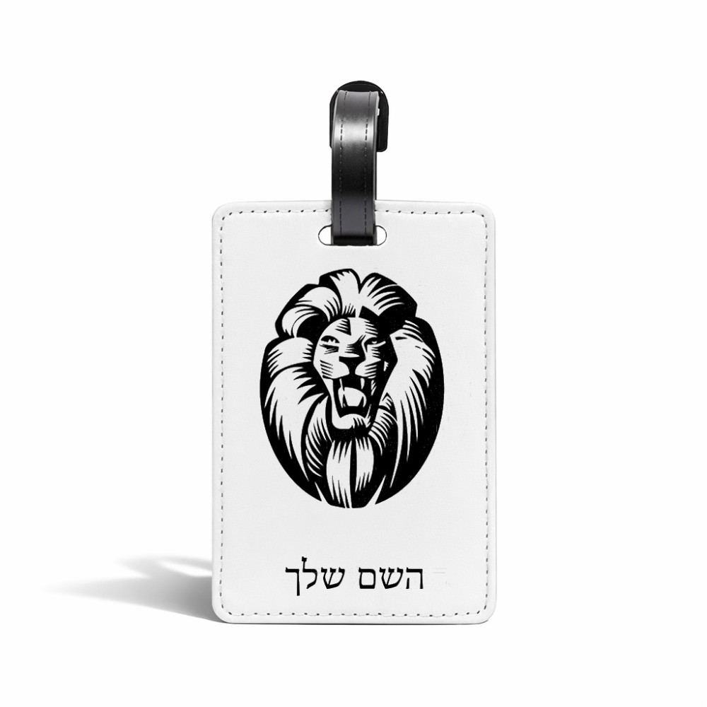 תווית לסימון מזוודה \ תיק בעיצוב אישי עם השם שלך בעיצוב פני אריה גודל 10.3 × 7 ס"מ