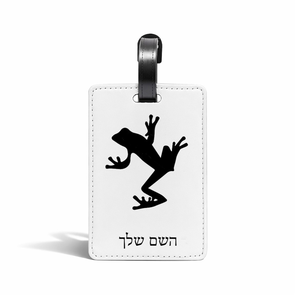תווית לסימון מזוודה \ תיק בעיצוב אישי עם השם שלך בעיצוב צפרדע טרופית גודל 10.3 × 7 ס"מ