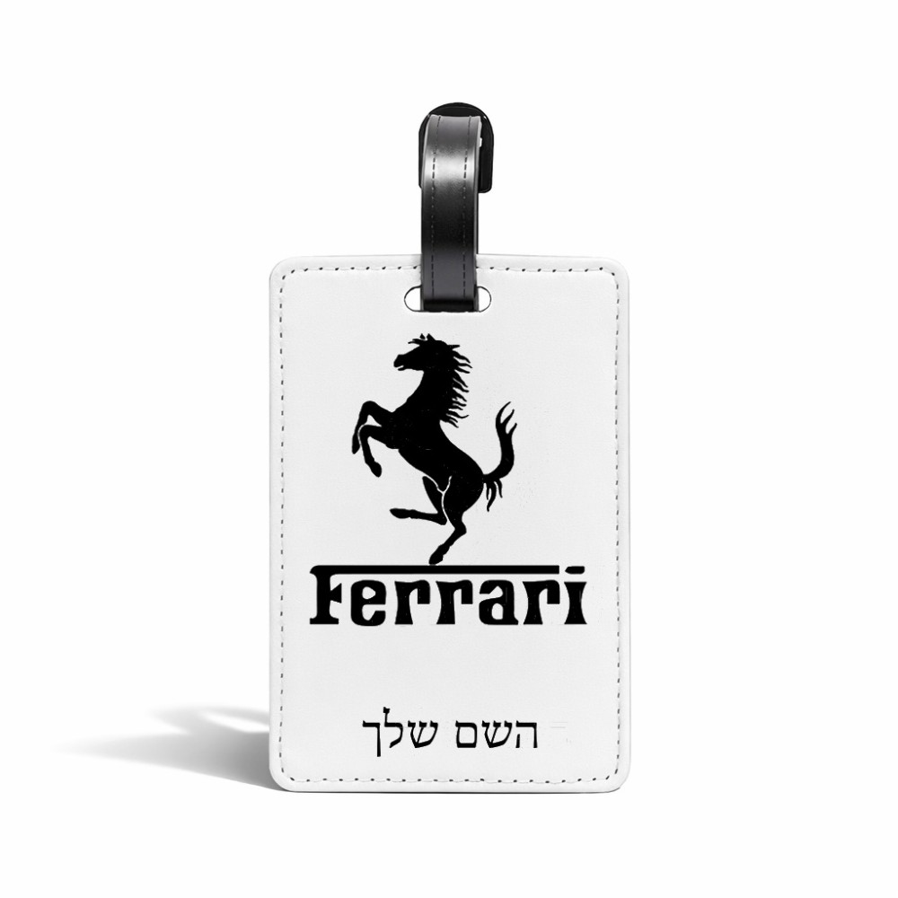 תווית לסימון מזוודה \ תיק בעיצוב אישי עם השם שלך בעיצוב פרארי גודל 10.3 × 7 ס"מ
