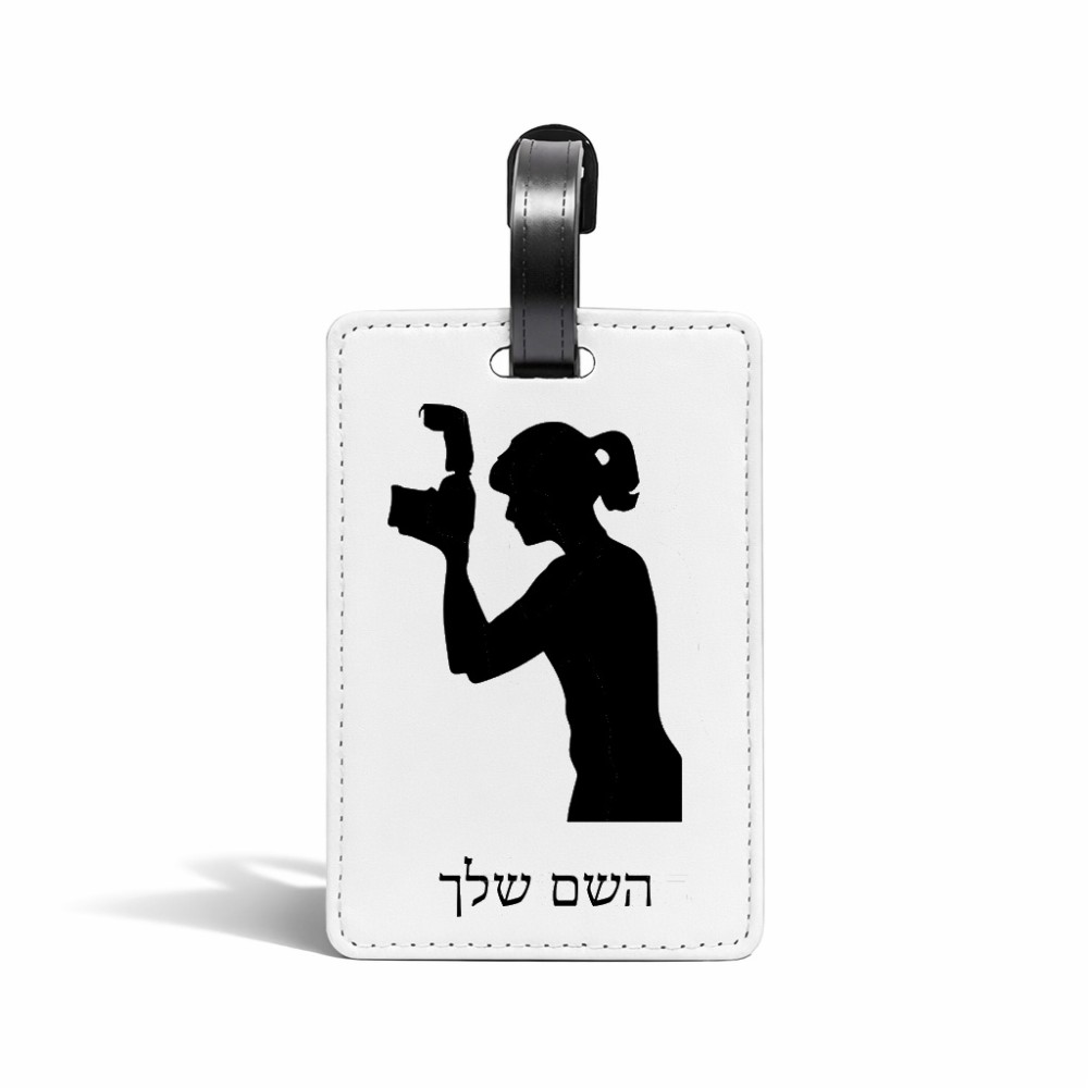 תווית לסימון מזוודה \ תיק בעיצוב אישי עם השם שלך בעיצוב צלמת - אישה גודל 10.3 × 7 ס"מ