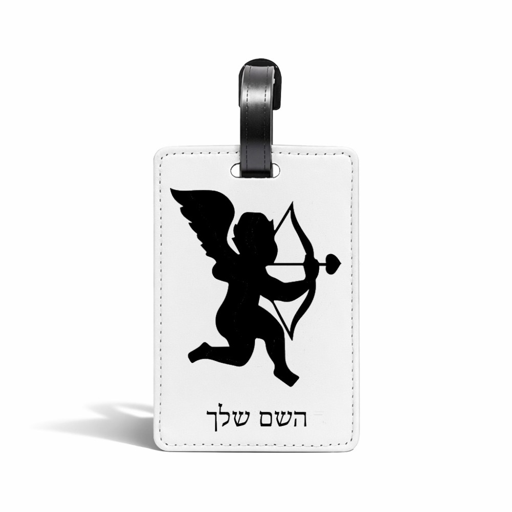 תווית לסימון מזוודה \ תיק בעיצוב אישי עם השם שלך בעיצוב קופידון גודל 10.3 × 7 ס"מ