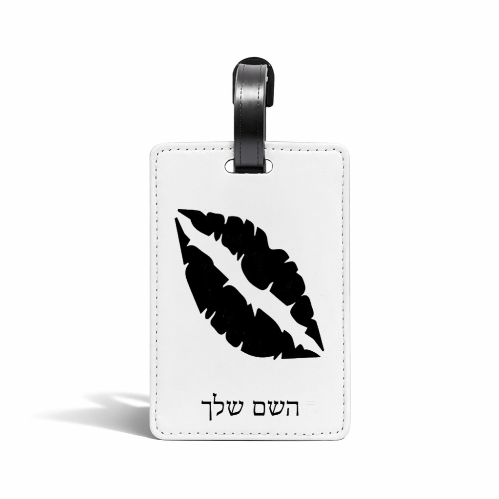 תווית לסימון מזוודה \ תיק בעיצוב אישי עם השם שלך בעיצוב שפתיים - נשיקה גודל 10.3 × 7 ס"מ