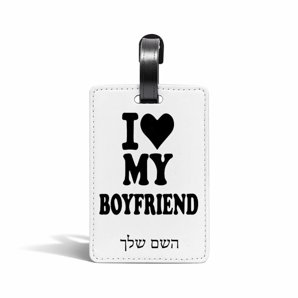 תווית לסימון מזוודה \ תיק בעיצוב אישי עם השם שלך בעיצוב אוהבת את החבר שלי גודל 10.3 × 7 ס"מ