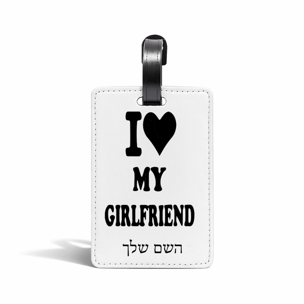 תווית לסימון מזוודה \ תיק בעיצוב אישי עם השם שלך בעיצוב אוהב את החברה שלי גודל 10.3 × 7 ס"מ