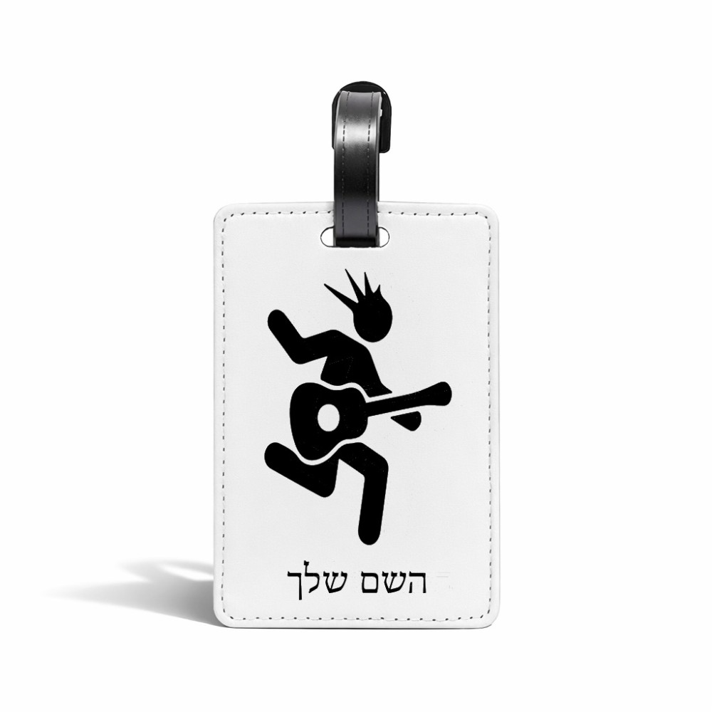 תווית לסימון מזוודה \ תיק בעיצוב אישי עם השם שלך בעיצוב נגן גיטרה גודל 10.3 × 7 ס"מ