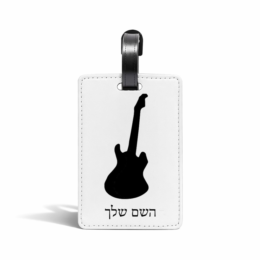 תווית לסימון מזוודה \ תיק בעיצוב אישי עם השם שלך בעיצוב גיטרה גודל 10.3 × 7 ס"מ