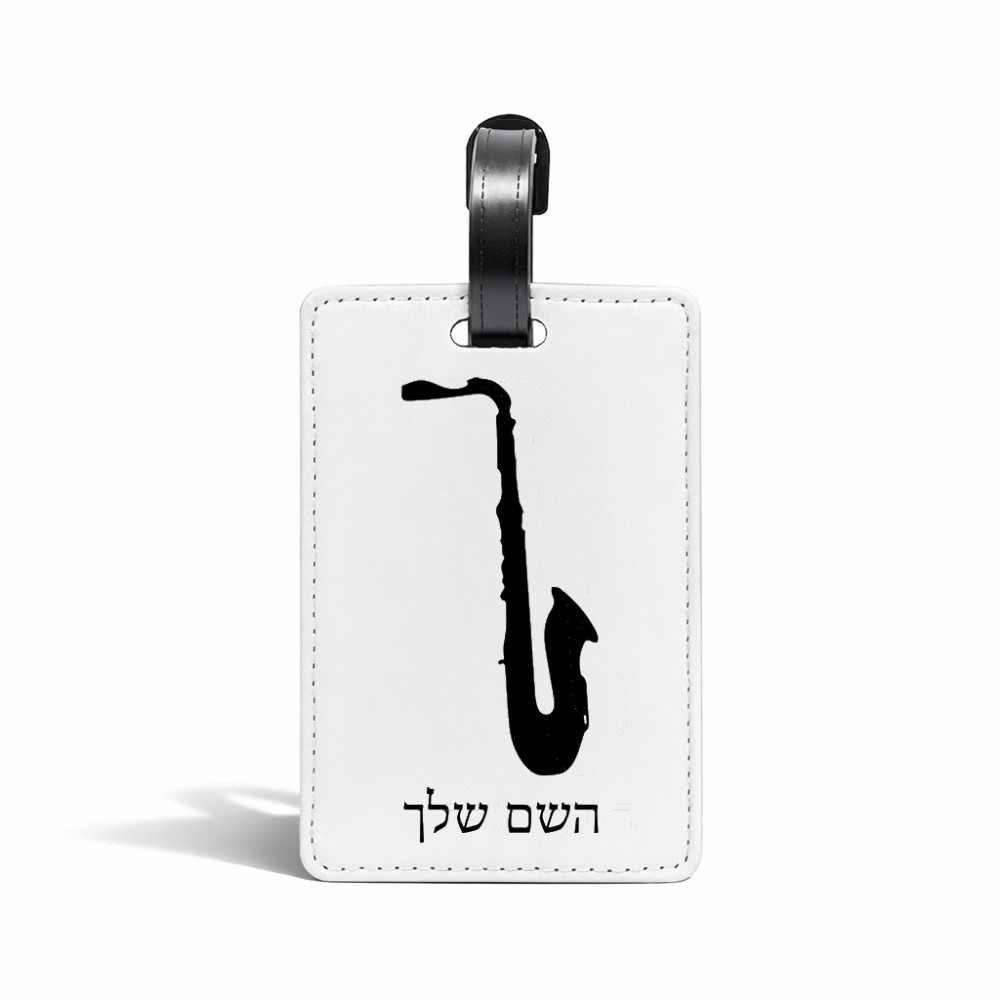 תווית לסימון מזוודה \ תיק בעיצוב אישי עם השם שלך בעיצוב סקסופון גודל 10.3 × 7 ס"מ