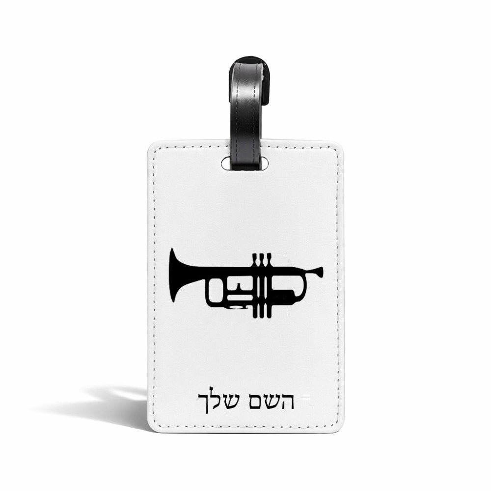 תווית לסימון מזוודה \ תיק בעיצוב אישי עם השם שלך בעיצוב חצוצרה גודל 10.3 × 7 ס"מ