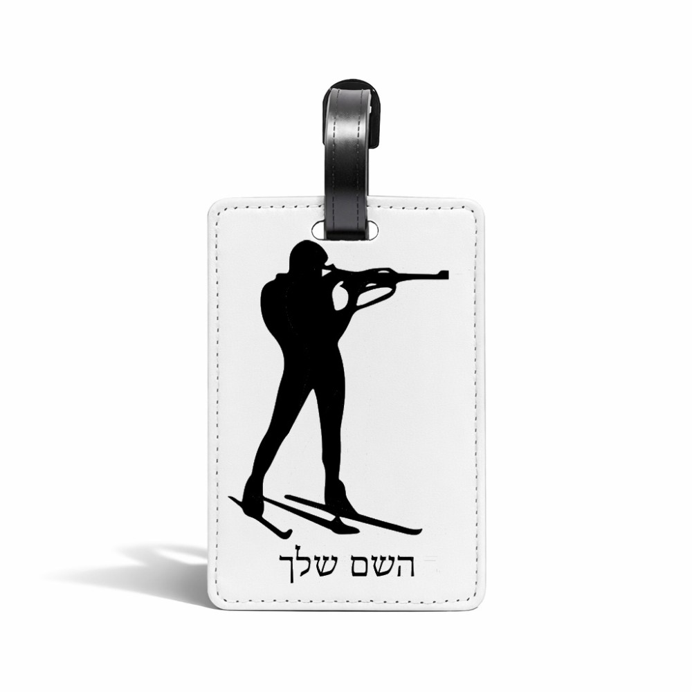 תווית לסימון מזוודה \ תיק בעיצוב אישי עם השם שלך בעיצוב ביאתלון גודל 10.3 × 7 ס"מ