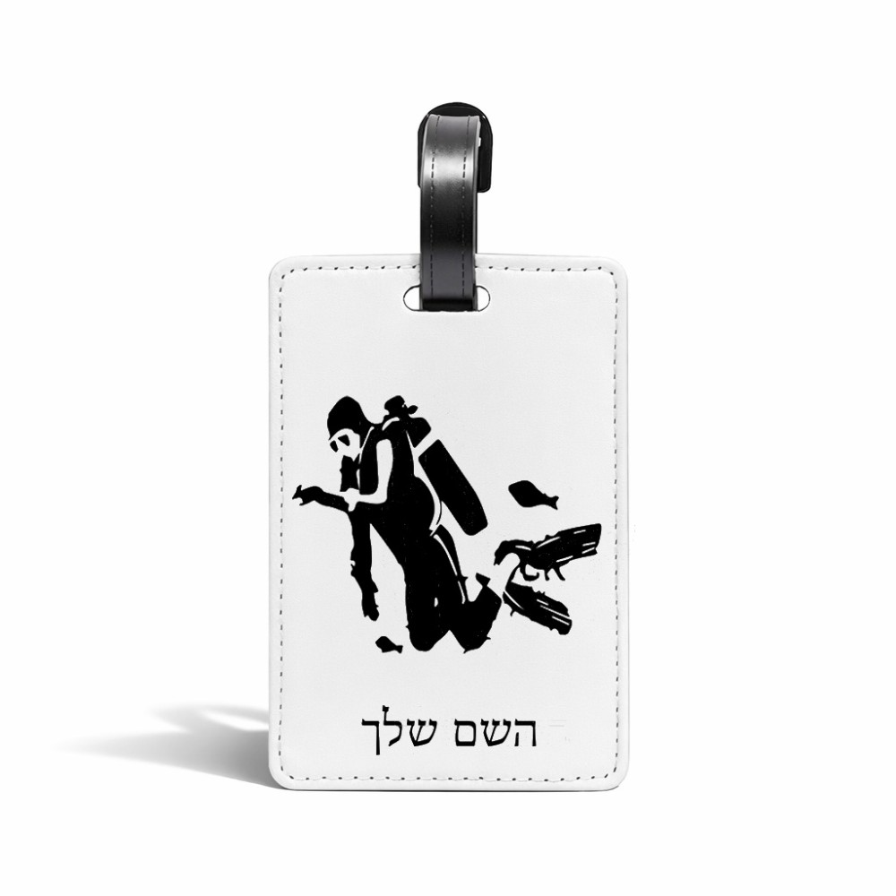 תווית לסימון מזוודה \ תיק בעיצוב אישי עם השם שלך בעיצוב צוללן גודל 10.3 × 7 ס"מ
