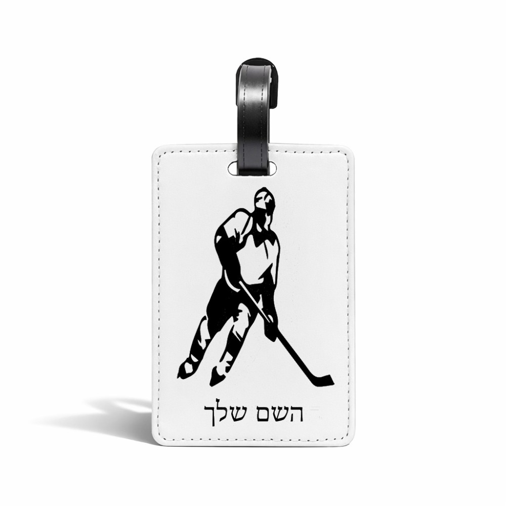 תווית לסימון מזוודה \ תיק בעיצוב אישי עם השם שלך בעיצוב שחקן הוקי גודל 10.3 × 7 ס"מ