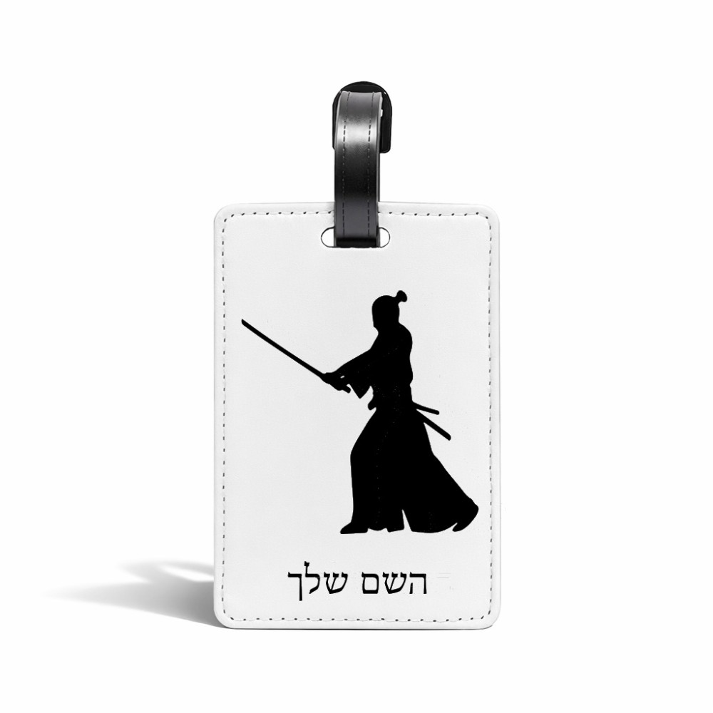 תווית לסימון מזוודה \ תיק בעיצוב אישי עם השם שלך בעיצוב סמוראי גודל 10.3 × 7 ס"מ
